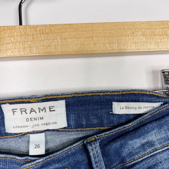 Frame Denim Size 26 Le Skinny De Jeanne Tulip Hem in York Wash Cotton Stretch - Picture 8 of 12